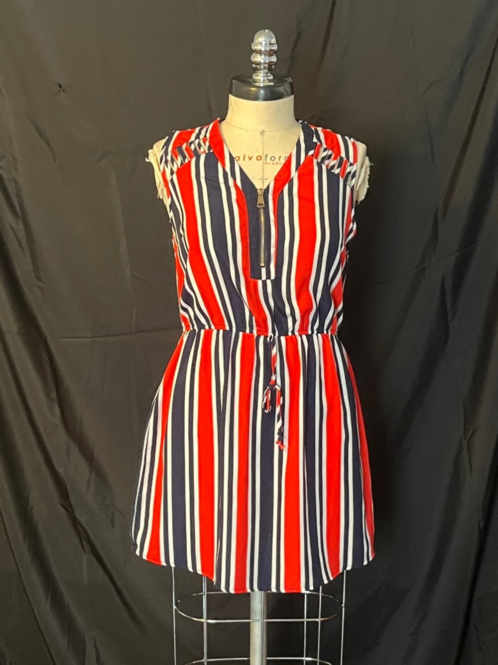 Striped Red Navy White Drawstring Waist Dress